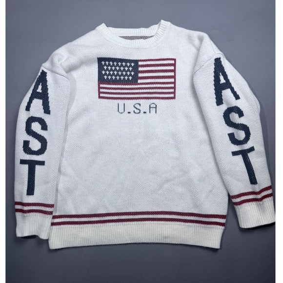 Dazy USA American Flag AST Knit Sweater Womens Medium Patriotic Crewneck Top - Picture 1 of 3